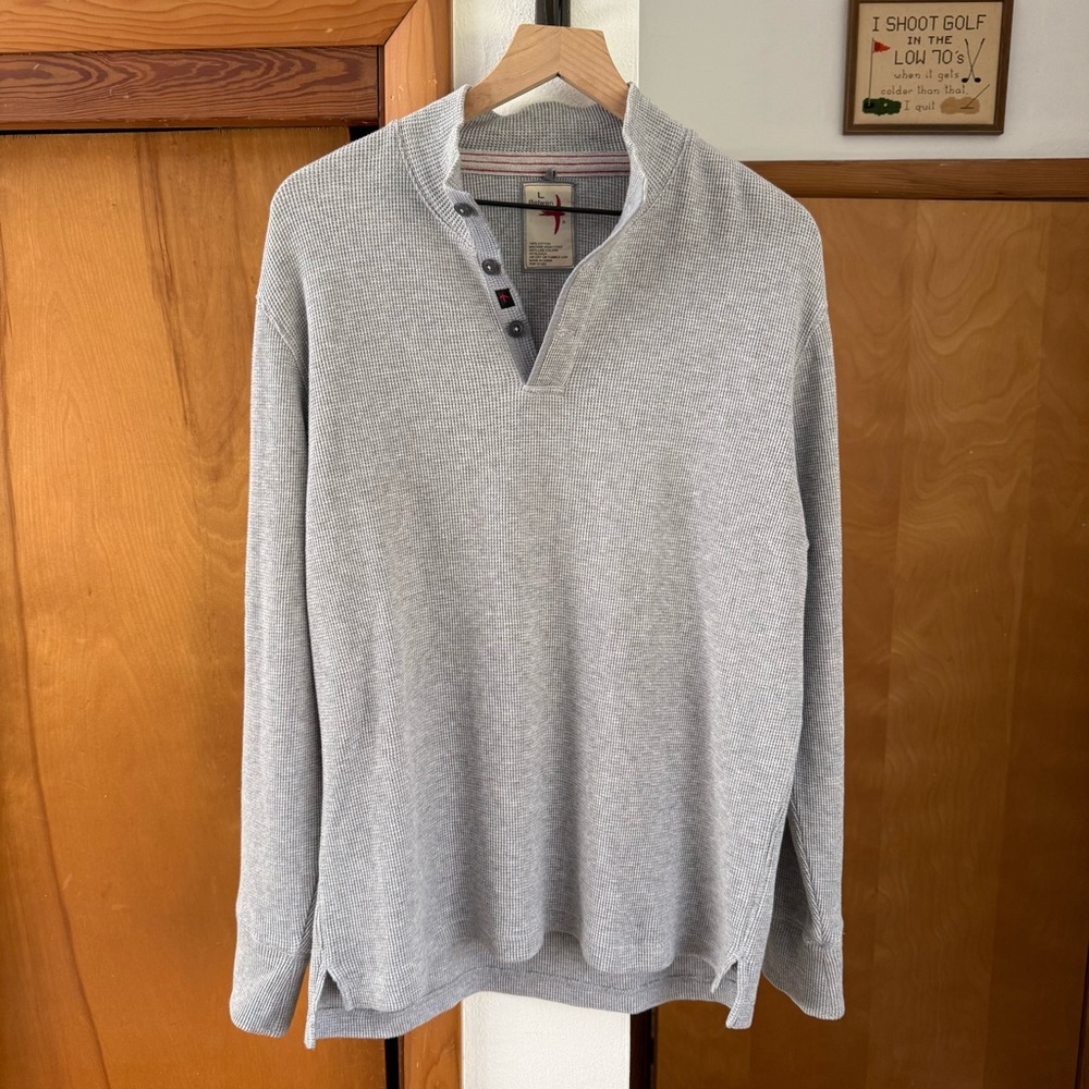 Relwen Men's Gray Button-Neck Long Sleeve Sweater Thermal Cotton